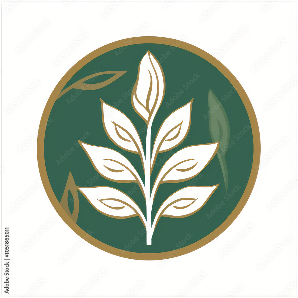 Elegant Botanical Illustration of a Stylized Leaf in Green and Gold ...