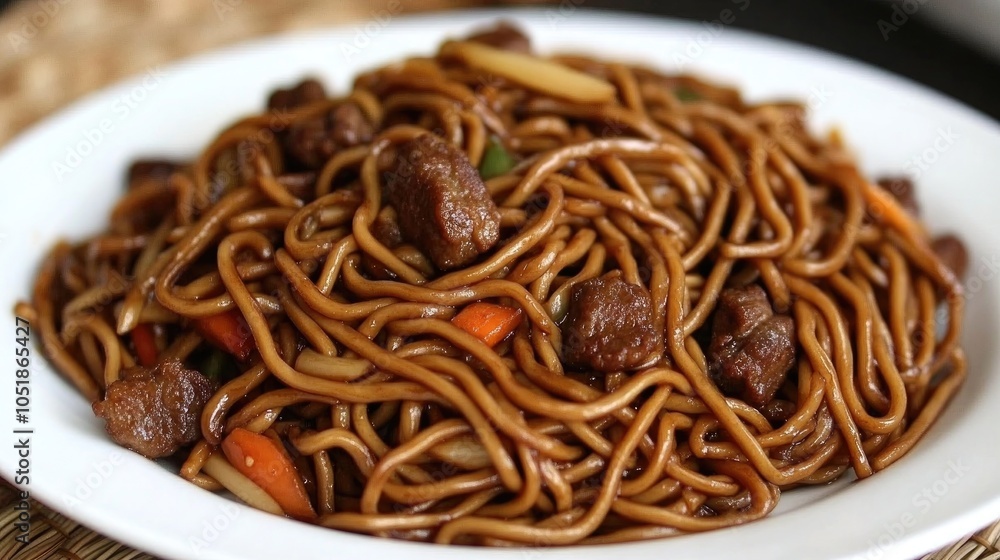 Delicious Yakisoba Noodles on a White Plate Delicious Yakisoba Noodles on a White Plate