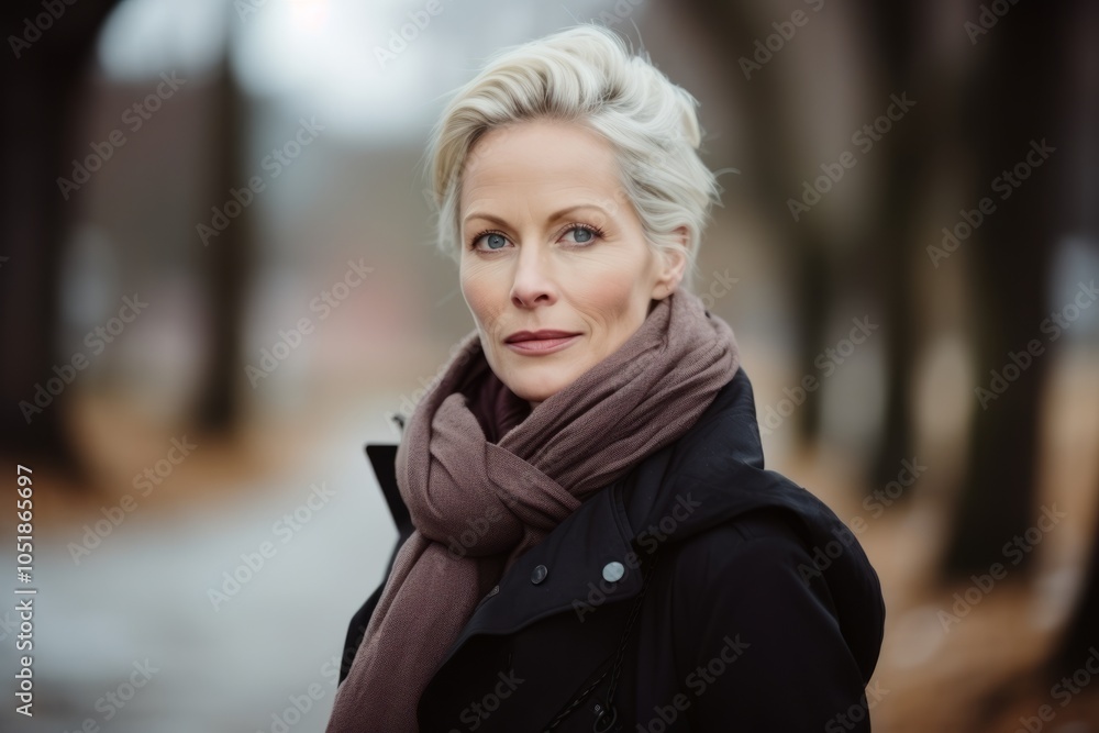 Portrait of a beautiful middle aged woman in winter jacket and scarf Portrait of a beautiful middle aged woman in winter jacket and scarf