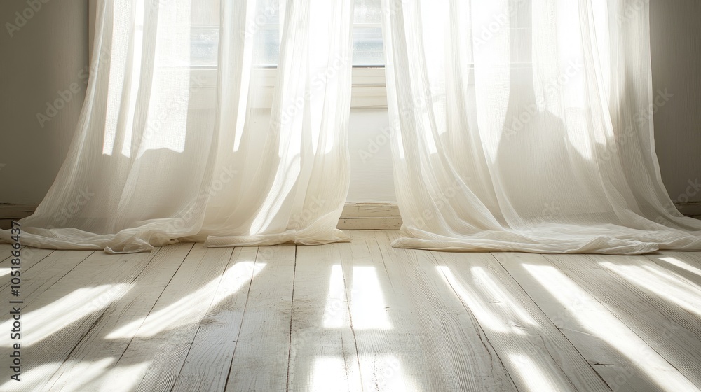 Obraz premium Soft Curtains Draped by Sunlight in a Cozy Room