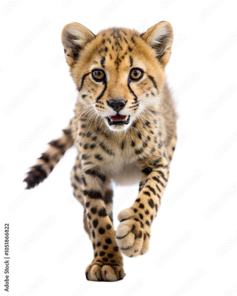 Cheetah Cub Running on White and Transparent Background Cheetah Cub Running on White and Transparent Background