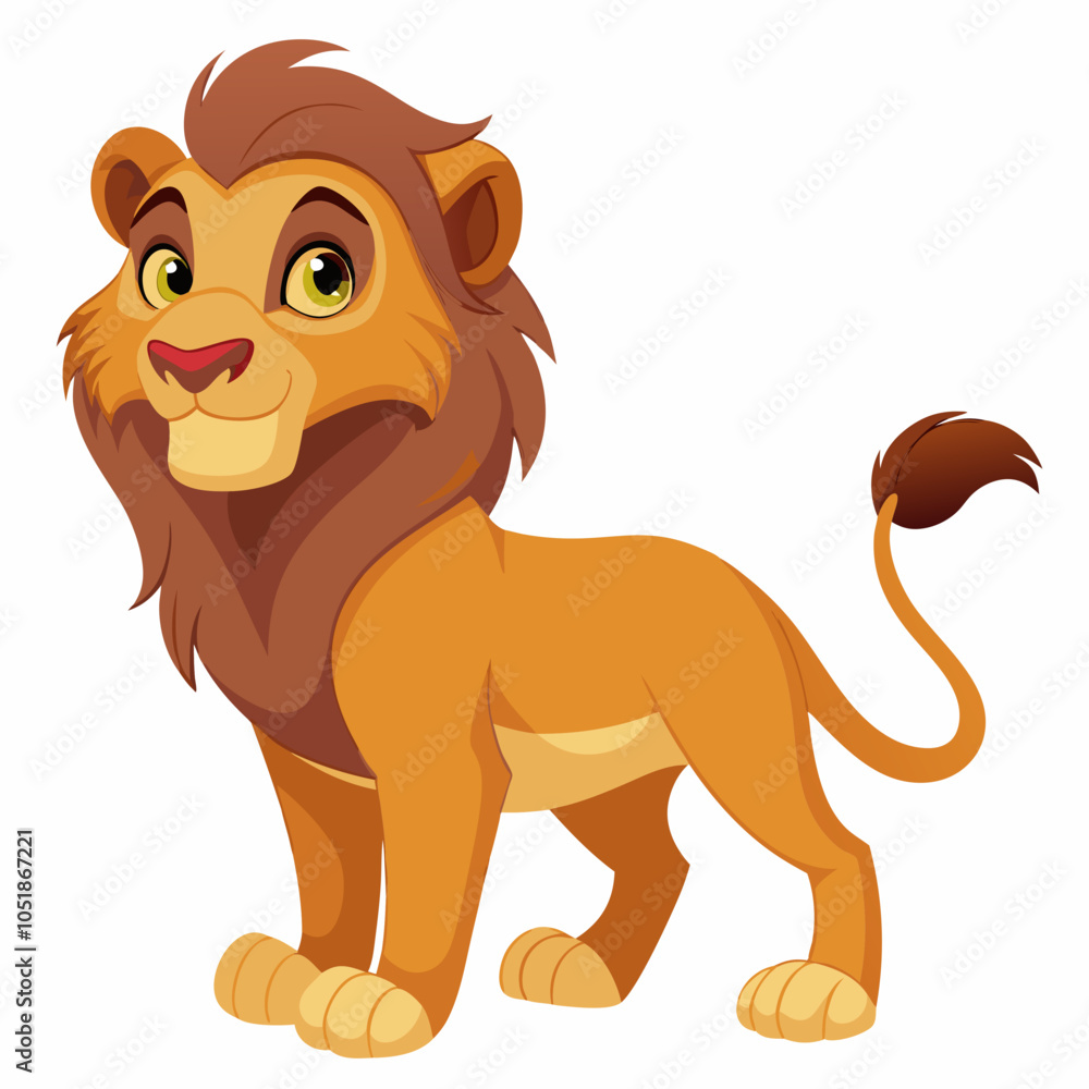 Obraz premium Standing cartoon lion character in full-body, white background. 