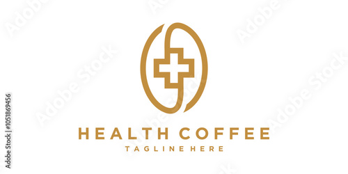 health logo design, combination of coffee beans and plus sign, logo design vector, symbol, icon, idea, creative.