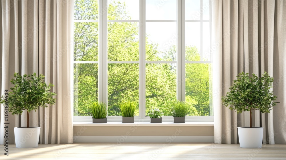 Fototapeta premium Bright Living Space with Greenery and Natural Light