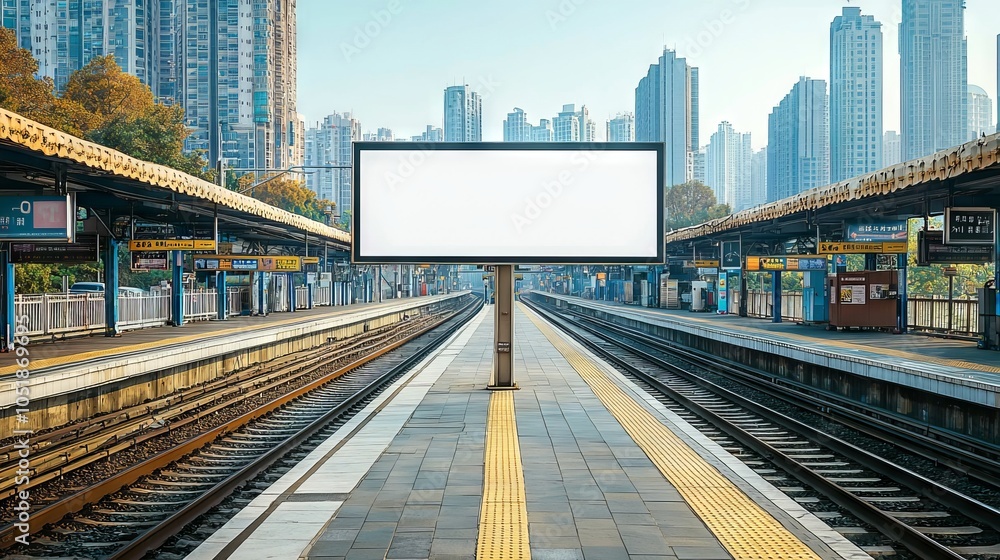 Fototapeta premium Empty Billboard at Urban Train Station in City Center