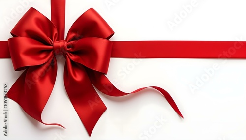 Luxurious Red Ribbon Bow on White Background for Holiday and Gift Designs