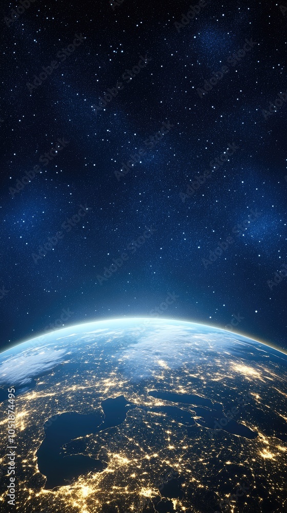 Fototapeta premium A glowing representation of planet Earth highlights a network of connections against a dark blue backdrop, symbolizing global commerce and technology