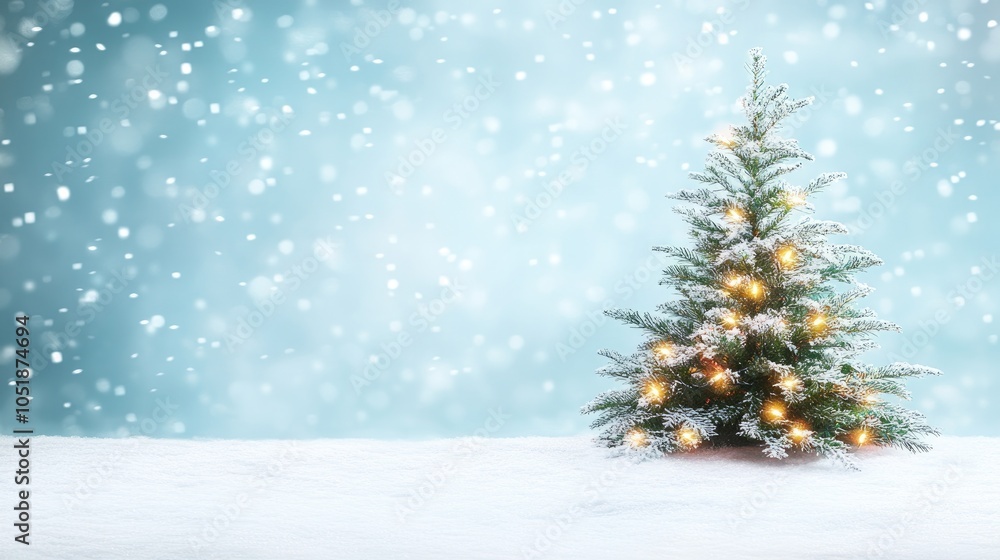 Snowy Christmas Tree in Winter Landscape Snowy Christmas Tree in Winter Landscape