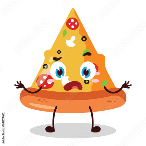 cute don't know expression of slice of pizza character