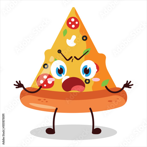 cute why expression of slice of pizza character