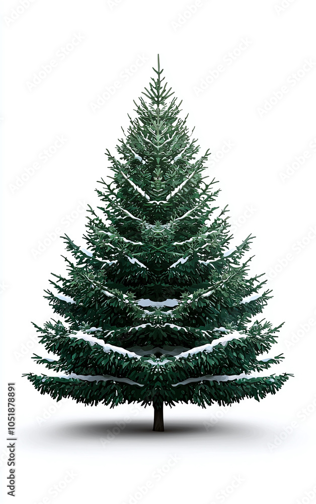 Obraz premium beautiful evergreen tree covered in snow, perfect for winter scenes and holiday decorations. This tree embodies spirit of season with its lush green branches and snowy accents