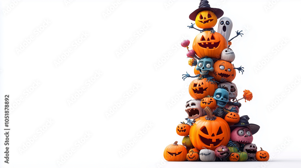 Fototapeta premium Halloween Pumpkin and Ghost Stack Spooky Tower Illustration