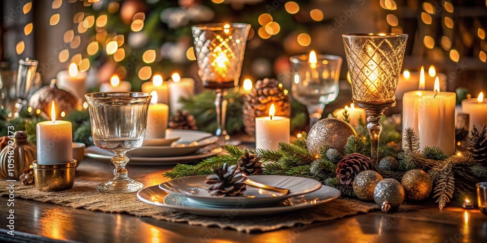 Cozy Winter Holiday Table Setting in Low Light for Festive Gatherings Cozy Winter Holiday Table Setting in Low Light for Festive Gatherings