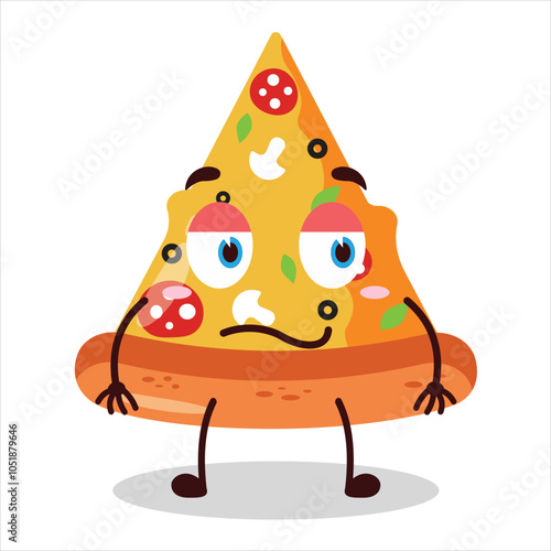 cute silent expression of slice of pizza character