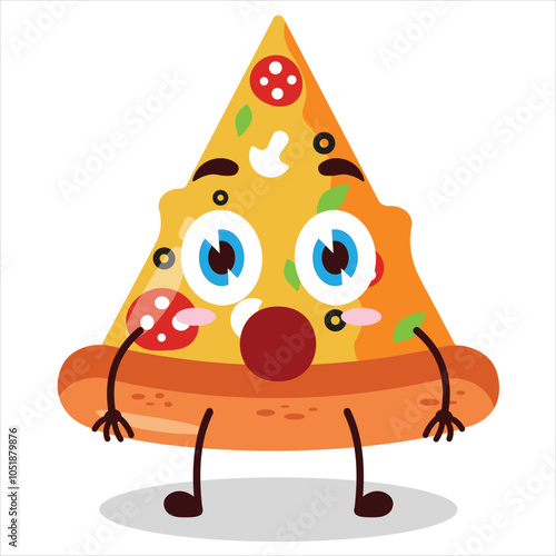 cute shocked expression of slice of pizza character