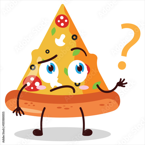 cute curious expression of slice of pizza character