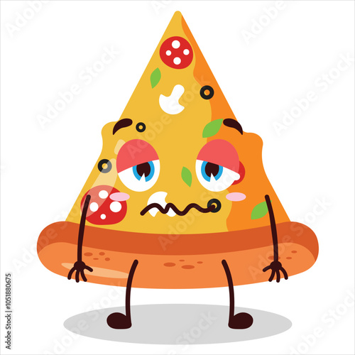 cute grumpy expression of slice of pizza character