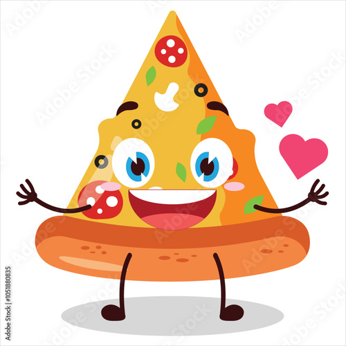 cute fall in love expression of slice of pizza character