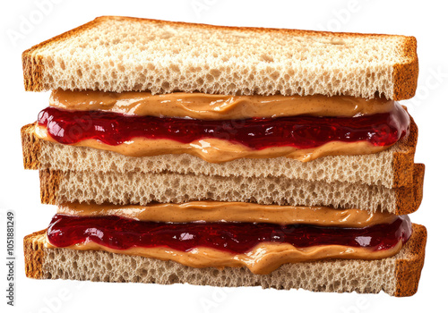 Photo of peanut butter and jelly sandwich .Transparent background. Isolated PNG. photo