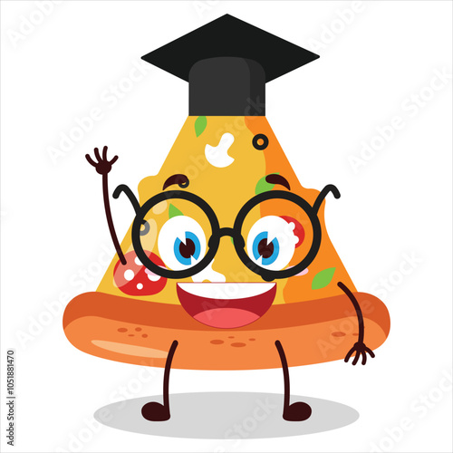 cute graduation college student expression of slice of pizza character