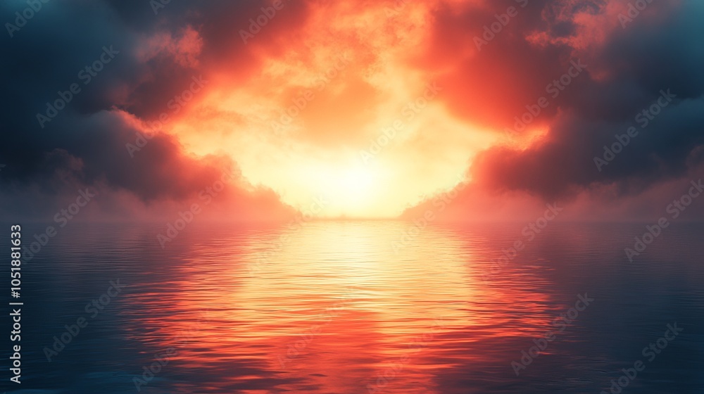 Fototapeta premium A beautiful sunset over the ocean with a bright orange sun