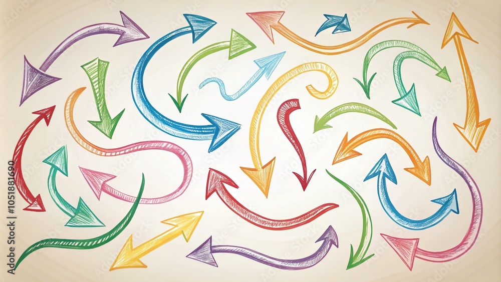 Obraz premium Curved Arrows Collection - Hand Drawn Directional Symbols for Creative Design Use