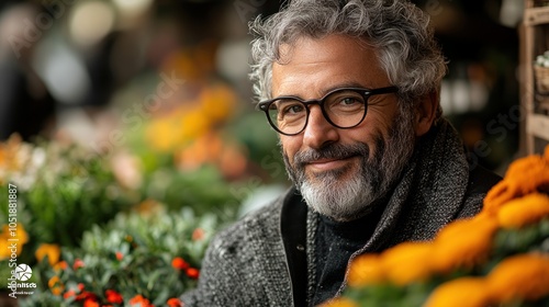 Close-up Portrait of a Smiling Man with Gray Hair and Glasses