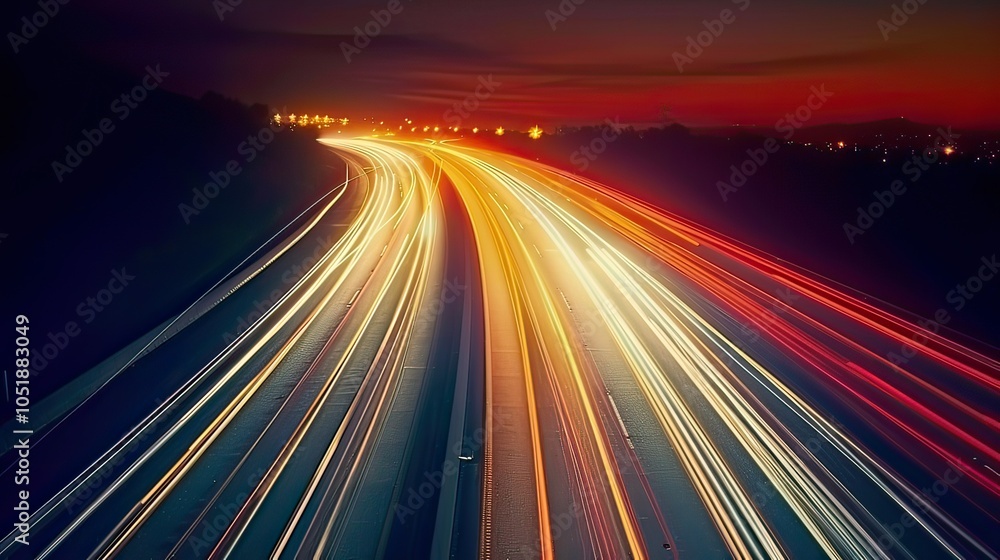 Long exposure shot of traffic on the 101 freeway, with vibrant streaks of car lights against the night sky. Long exposure shot of traffic on the 101 freeway, with vibrant streaks of car lights against the night sky.