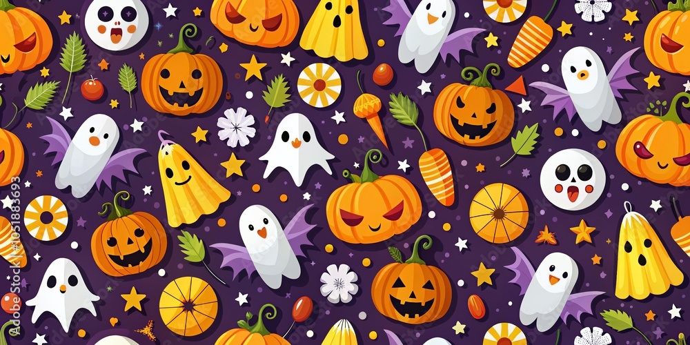 Cute Halloween Elements Pattern for Festive Designs and Decorations Cute Halloween Elements Pattern for Festive Designs and Decorations