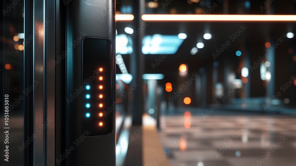 Sleek Black Scanner Gate Panel with Touchscreen Access Controls and Glowing Status Indicators Sleek Black Scanner Gate Panel with Touchscreen Access Controls and Glowing Status Indicators