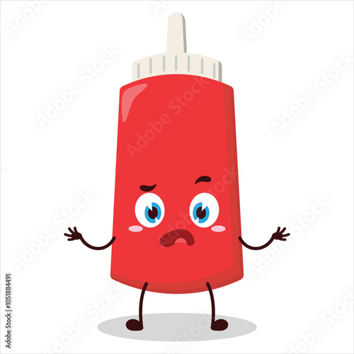 cute don't know expression of tomato sauce bottle character