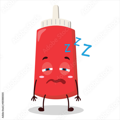 cute sleepy expression of tomato sauce bottle character