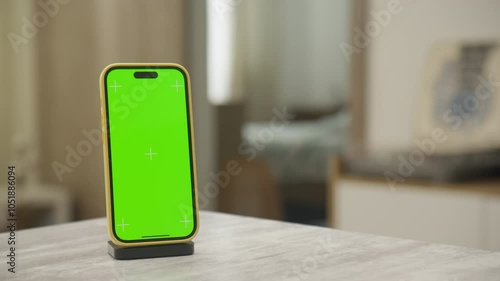 Wallpaper Mural Smartphone with Chroma Key Screen on Table in Minimalist Room Torontodigital.ca