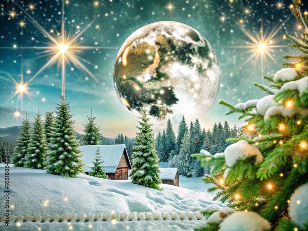 Fototapeta premium December Night Photography Calendar Design with Stars and Moon for 2022