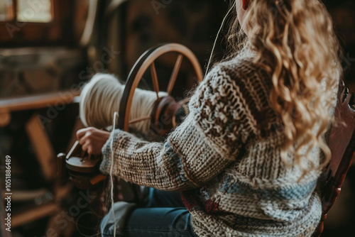 Wallpaper Mural Weaver working using a traditional wooden loom generative AI image Torontodigital.ca