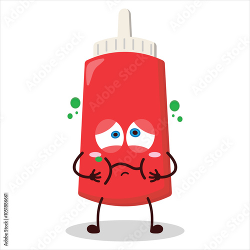 cute sick expression of tomato sauce bottle character