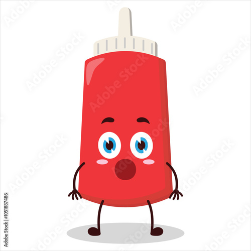cute shocked expression of tomato sauce bottle character