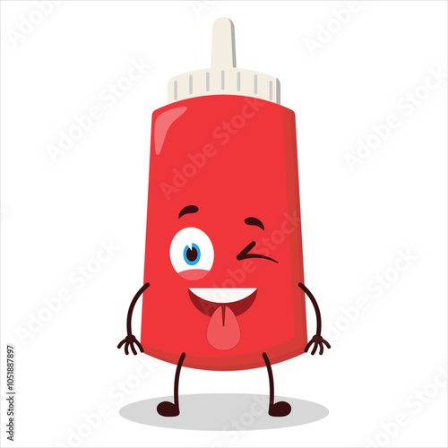 cute teased expression of tomato sauce bottle character