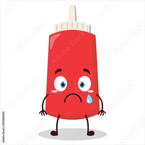 cute nervous expression of tomato sauce bottle character
