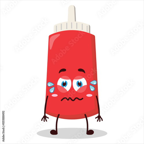 cute upset expression of tomato sauce bottle character