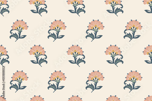 floral ethnic ikat seamless pattern traditional design for background, carpet, wallpaper, clothing, wrapping, fabric, vector illustration, embroidery style, Ajrakh, block print, batik print allovers