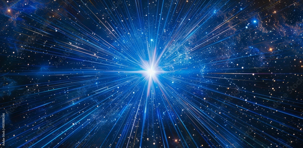 Fototapeta premium Cinematic Blue Star in Space with Radiating Rays and Depth Effects