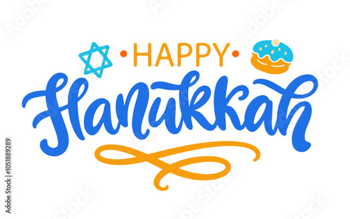 Happy Hanukkah holiday lettering calligraphy