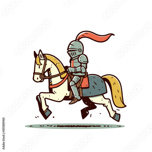 retro cartoon knight on a horse isolated vector illustration