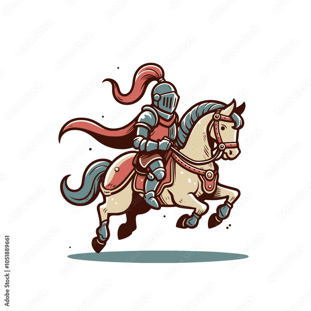 retro cartoon knight on a horse isolated vector illustration retro cartoon knight on a horse isolated vector illustration