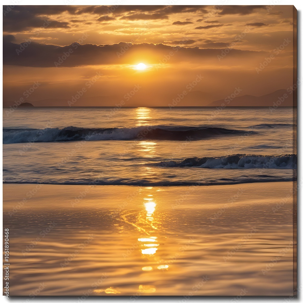 Fototapeta premium Picturesque Evening: Sunset Lighting Up the Ocean
