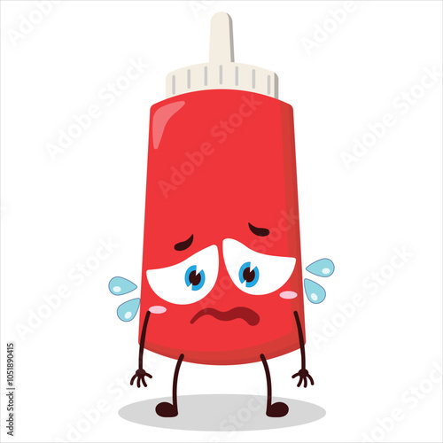 cute depressed expression of tomato sauce bottle character