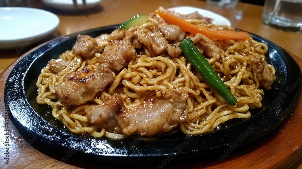 Sizzling Yakisoba Noodles on a Hot Plate Sizzling Yakisoba Noodles on a Hot Plate