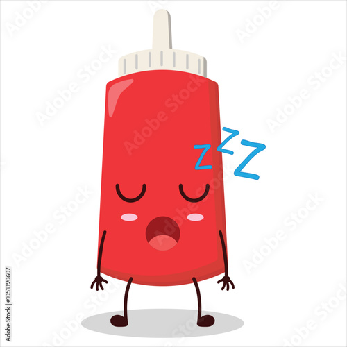 cute rest expression of tomato sauce bottle character