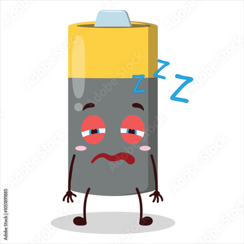 cute sleepy expression of battery character